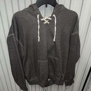 MV Sport Charcoal Hoodie with Lace-Up Detail